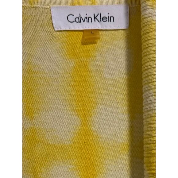 Vintage Calvin Klein yellow & white tie-dyed cropped open front cardigan size L - Picture 5 of 6
